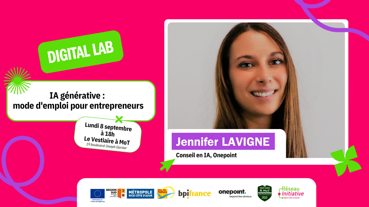 Digital Lab - L'IA générative : mode d'emploi pour entrepreneurs par Initiative Nice Cote d'Azur 1 Digital lab banniere 0809 VF